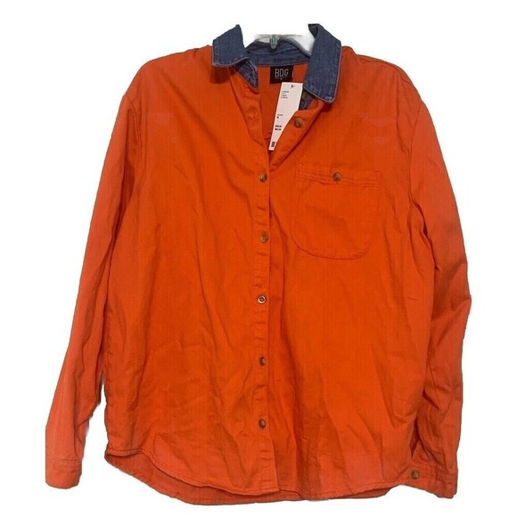 NWT BDG Urban Outfitters Orange And Blue Denim Button Front Shirt Size M (T20) - Picture 1 of 5